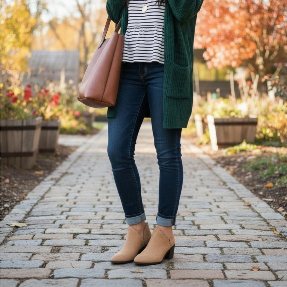 Journee Collection Tessa Scalloped Western Boots Booties - 7 M Khaki Tan - Picture 3 of 16
